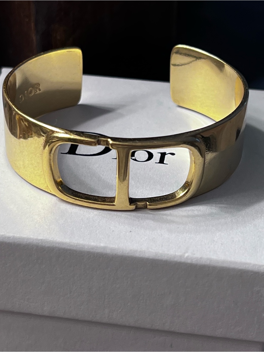 Dior Gold plated Gold Tone Open CD Buckle Cuff Bracelet